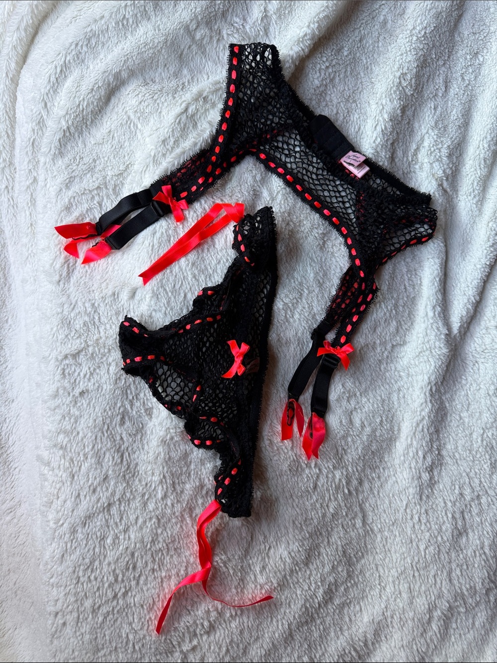Agent Provocateur Black Fishnet+ Neon Orange Lingerie Set